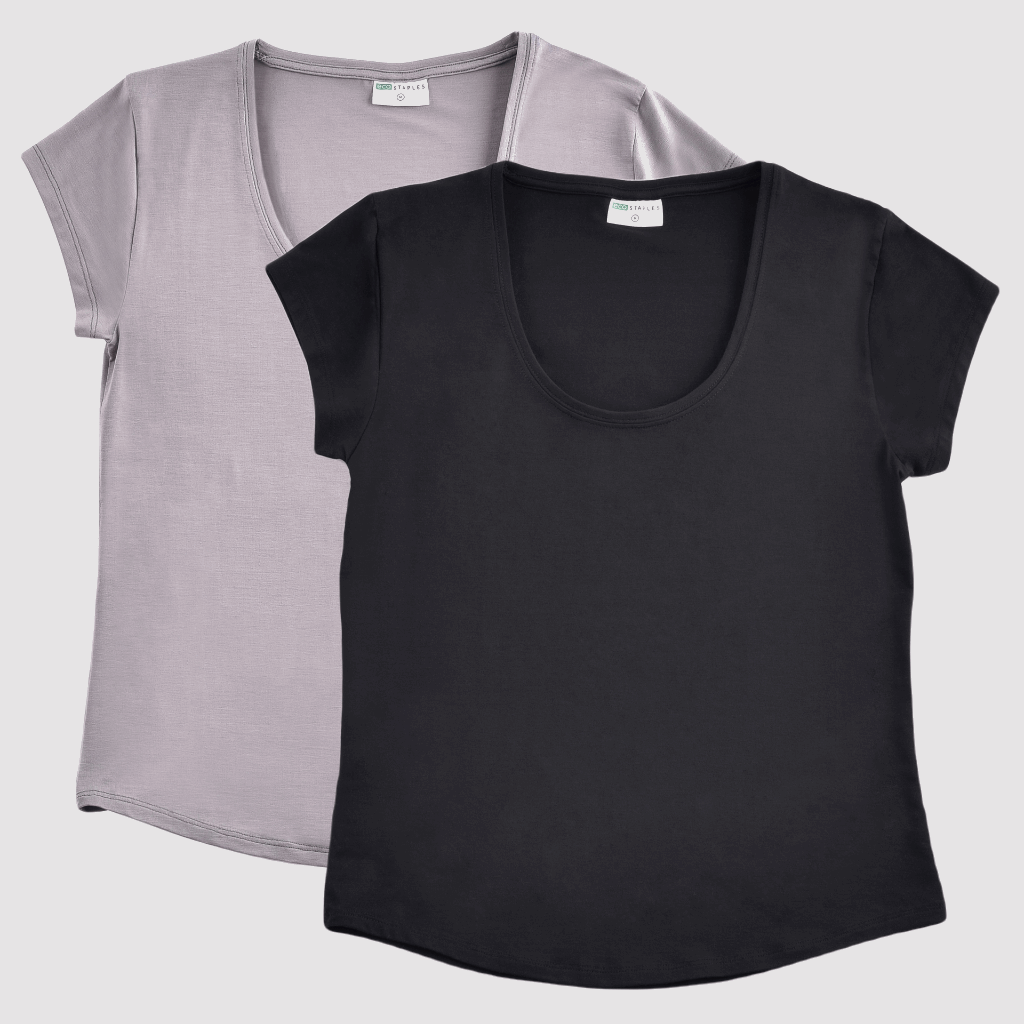 Women’s Essential Bamboo Scoop Neck T-shirts - 2 Pack Bundle