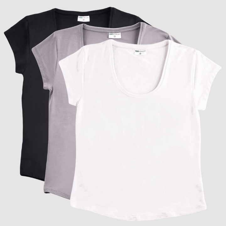 Women’s Essential Bamboo Scoop Neck T-shirts - 3 Pack Bundle
