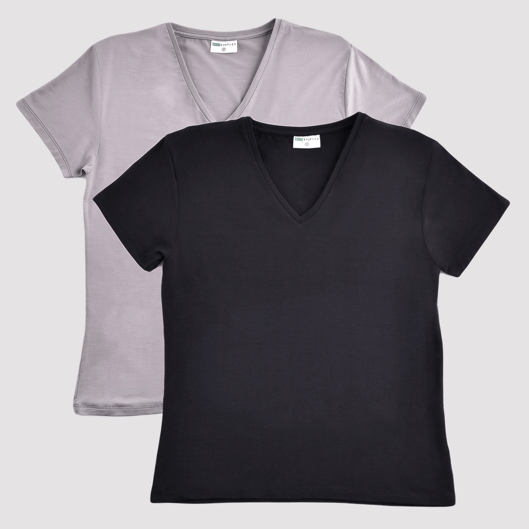 Women’s Essential Bamboo Vee Neck T-shirts - 2 Pack Bundle