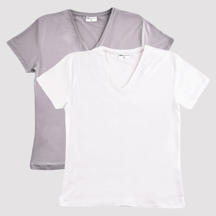 Women’s Essential Bamboo Vee Neck T-shirts - 2 Pack Bundle