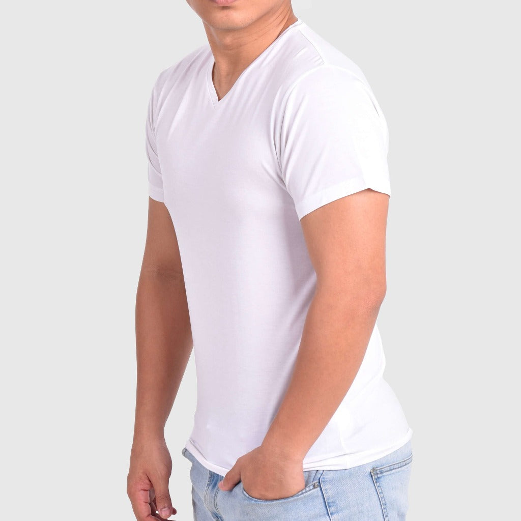 Mens White Bamboo Vee Neck T shirt from Eco Staples