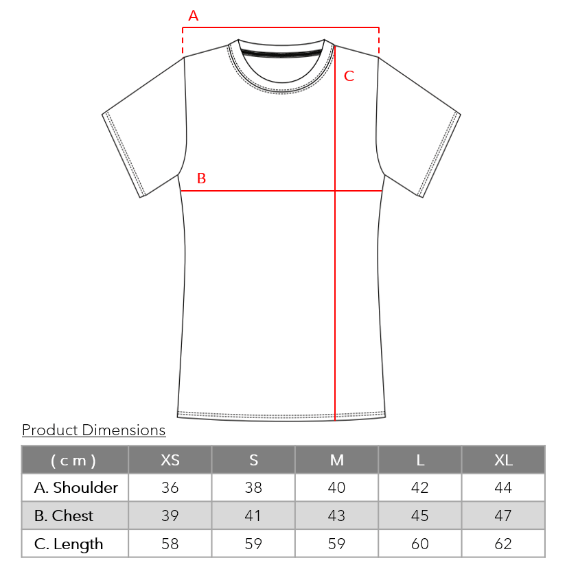 Women's Bamboo Crew Neck T-shirt size charts from Eco Staples