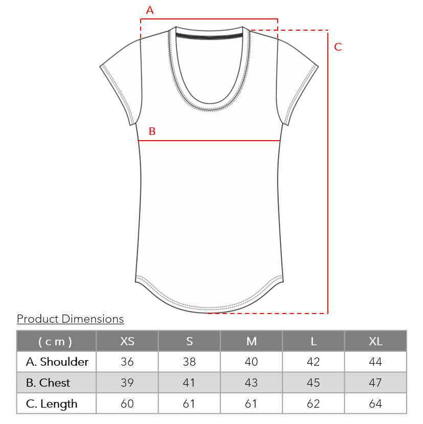 Women's Bamboo Scoop Neck T-shirt size charts from Eco Staples