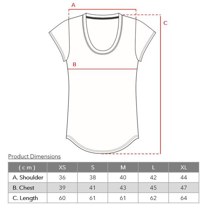 Women's Bamboo Scoop Neck T-shirt size charts from Eco Staples