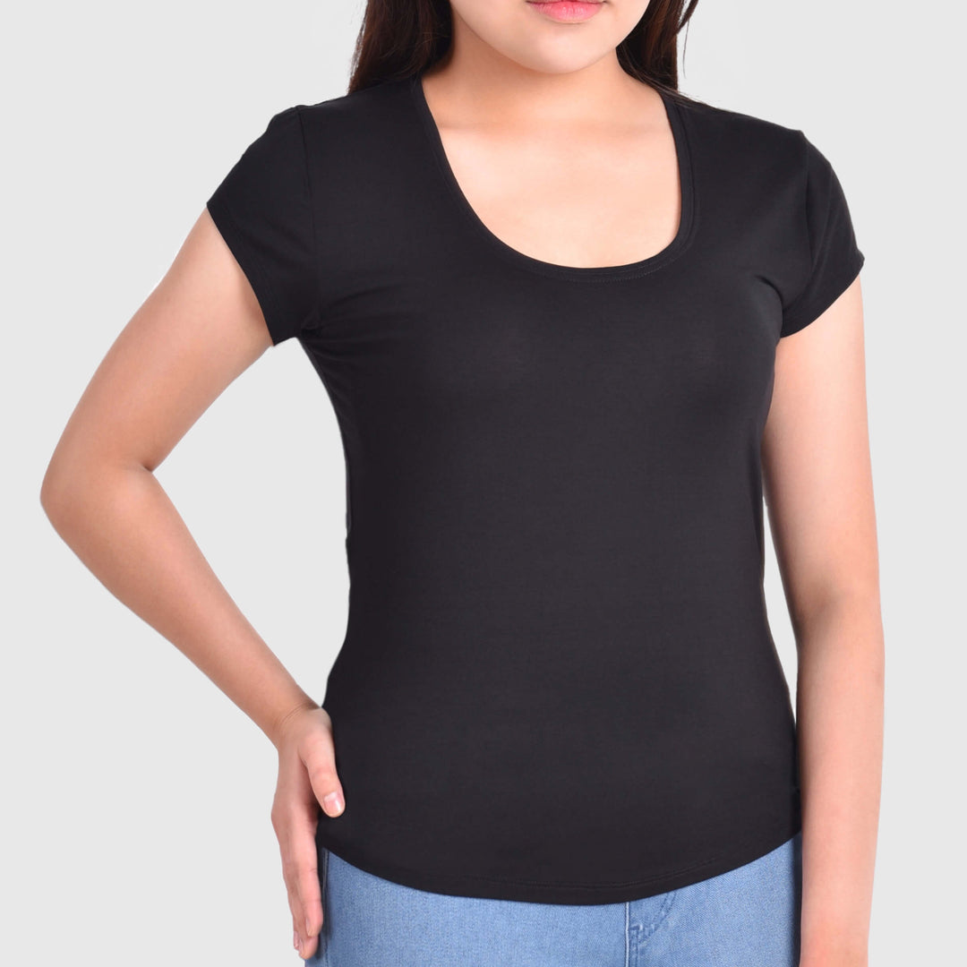 Women's Black Bamboo Scoop Neck T shirt from Eco Staples